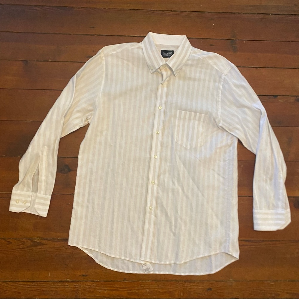 MENS DESIGNER SHIRT MIRTO 5/ X-LARGE BEIGE STRIPES